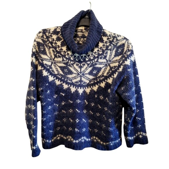 Boundary Waters Womens Blue Nordic Snowflake Sweater With Cowl Neck Size L Acryl - Picture 1 of 6